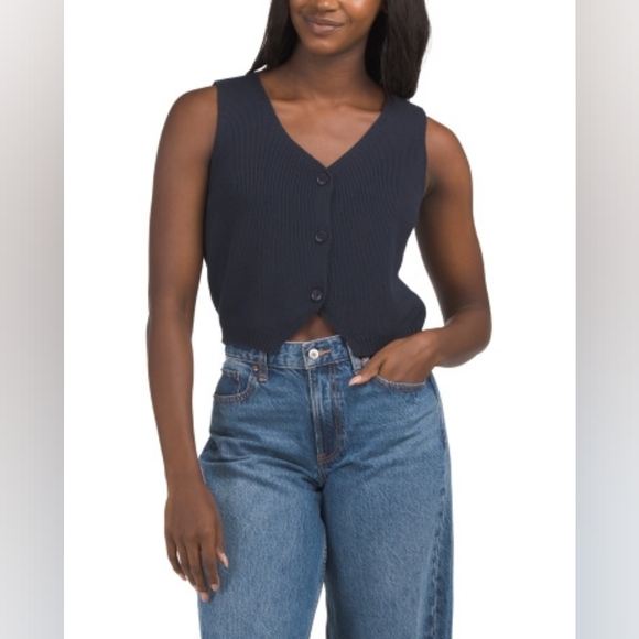 NWT - NVLT Navy Blue Button Down Knit Vest - Size L - Picture 3 of 12
